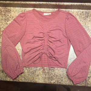 Pink Puff Sleeve Ruched Crop Blouse